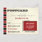 ポスタ素朴ー:赤と黒の結婚式RSVP インビテーションポストカード (裏面)