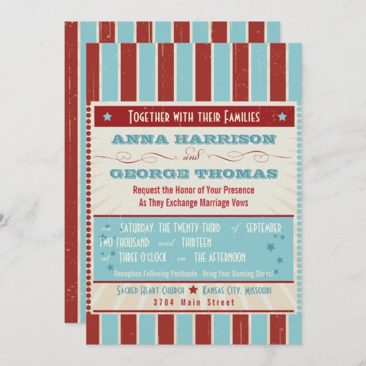 ポスタ素朴ー:赤、白、青のカスタムウェディング 招待状 (正面/裏面)