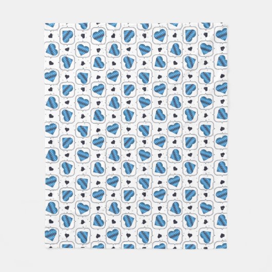 ポスダークアーガイルブルーハート フリースブランケット (正面)