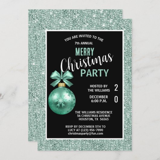 ポスデカティブティール(緑がかった色)クリスマス 招待状 (正面/裏面)