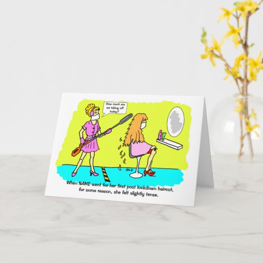 ポストおもしろいロックダウン時制ヘアカット女性誕生日 カード (黄色い花)