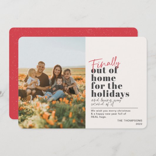ポストおもしろいCOVID最終的に家を出る赤い写真 シーズンカード (正面/裏面)