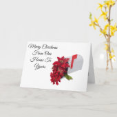 ポストおよびポインセチアが付いているメリークリスマスカード カード (黄色い花)