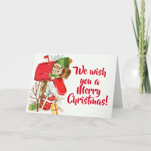 ポストのクリスマスのヴィンテージの子ネコ シーズンカード (正面)