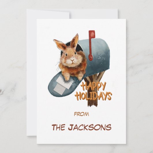 ポストの中のウサギのホリデーカード シーズンカード (正面)