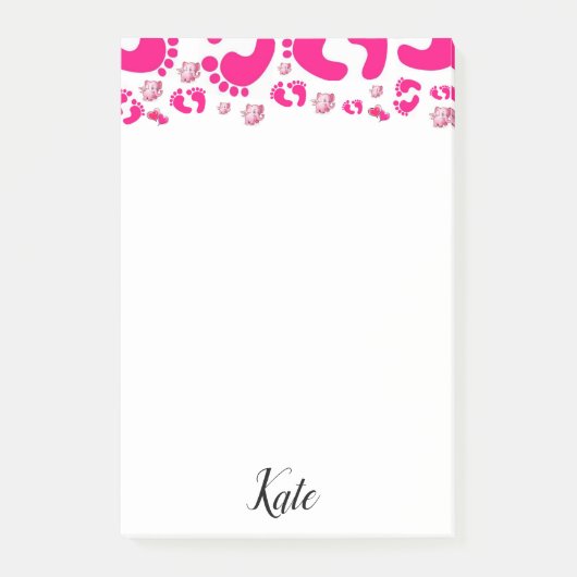 ポストイットメモ ピンクの赤ちゃんの足 女の子 象 ポストイット (正面)