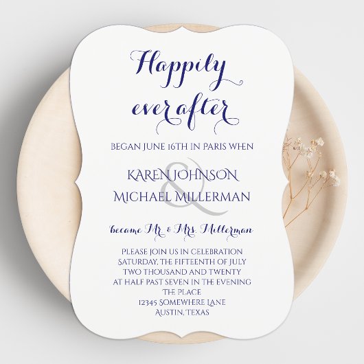 ポストウェディングレセプションハッピーミッドナイトブルー 招待状