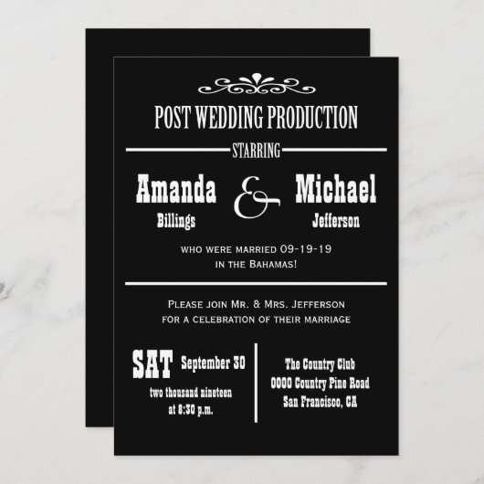 ポストウェディングレセプション招待状 – シアタースタイル 招待状 (正面/裏面)