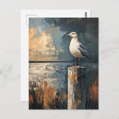 ポストオイル・ペインティング・アートのカモメ ポストカード (正面/裏面)