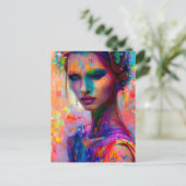 ポストカードに包まれた美絵を描しい女性 ポストカード (スタンド正面)