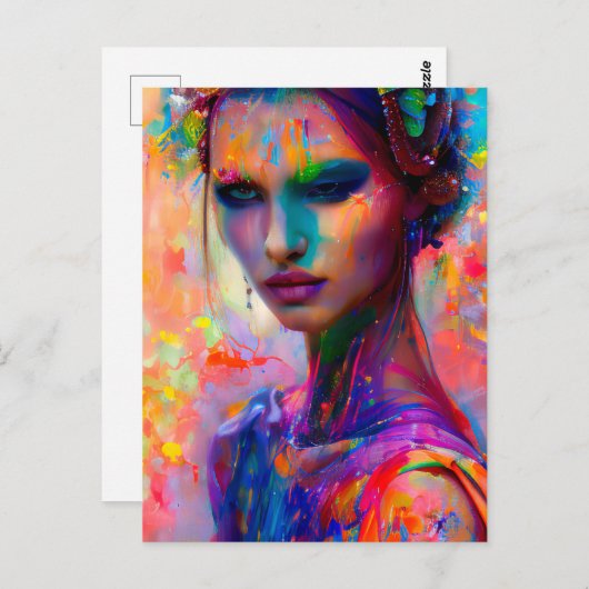 ポストカードに包まれた美絵を描しい女性 ポストカード (正面/裏面)