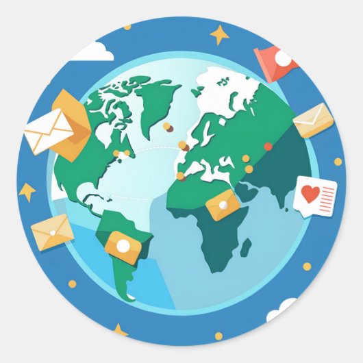ポストカードを使って世界地図を探索飛んでいる ラウンドシール (正面)