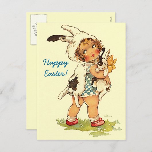 ポストカードイースターグリーティングパキュートヴィンテージスタイル シーズンポストカード (正面/裏面)