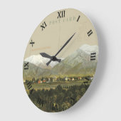 ポストカードクロック – クレアモントCA & Old Baldy Mountain ラージ壁時計 (傾斜)