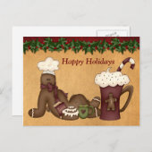 ポストカードジンジャーブレッドホットチョコレートクリスマス シーズンポストカード (正面/裏面)