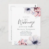 ポストカードネイビーブルーコーラルフローラ結婚スクリプトのセット ポストカード (正面/裏面)