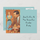 ポストカードフォンデュパーティーレトロヴィンテージホストカップル インビテーションポストカード (正面/裏面)