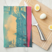 ポストカードレトロエッフェルタワートラベルイラストレーション キッチンタオル (四つ折り)