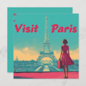 ポストカードレトロエッフェルタワートラベルイラストレーション シーズンカード (正面/裏面)