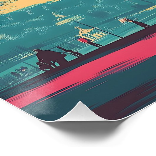 ポストカードレトロエッフェルタワートラベルイラストレーション ポスター (コーナー)