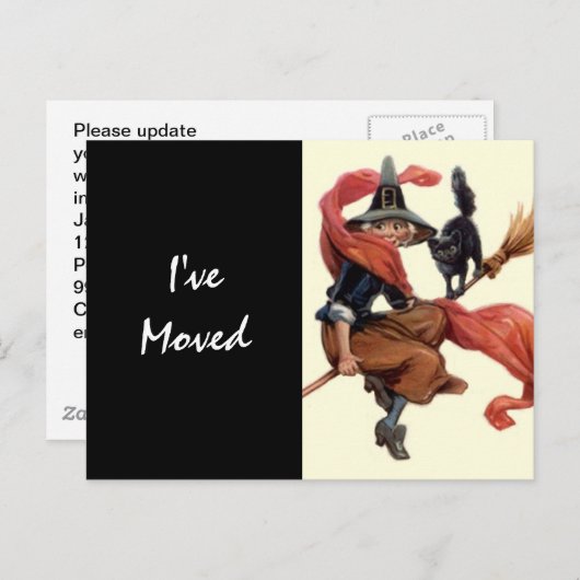 ポストカードヴィンテージウィッチBroomの新しいアドレスを移動 案内ポストカード (正面/裏面)