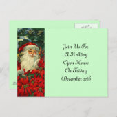 ポストカードヴィンテージサンタ&ポインセティアスホリデーパーティー インビテーションポストカード (正面/裏面)