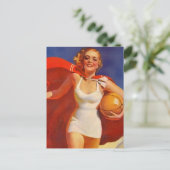 ポストカードヴィンテージビーチ旅行休暇レディPC ポストカード (スタンド正面)