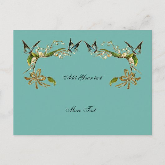 ポストカードヴィンテージ蝶ティール（緑がかった色） ポストカード (正面)