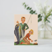 ポストカードヴィンテージ魚釣りキャンピングバケーションPC ポストカード (スタンド正面)