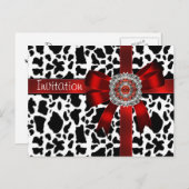 ポストカード招待状カウレッドボウ白黒 インビテーションポストカード (正面/裏面)