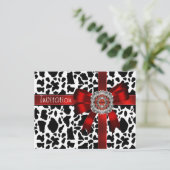 ポストカード招待状カウレッドボウ白黒 インビテーションポストカード (スタンド正面)