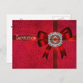 ポストカード招待状レッドレザーボウジュエル インビテーションポストカード (正面/裏面)