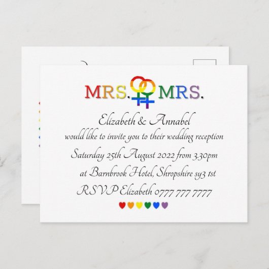 ポストカード招待状 – ミセス&ミセス・ウェディング招待 ポストカード (正面/裏面)