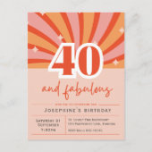 ポストカード招待状"40と素晴らしい"、レトロな桃 ポストカード (正面)