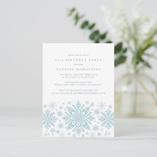 ポストカード95誕生日ブルースノーフレーク招待状 インビテーションポストカード (スタンド正面)