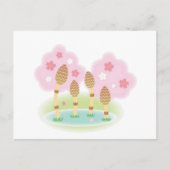 ポストカード かわいい ピンクの花 池 (正面)