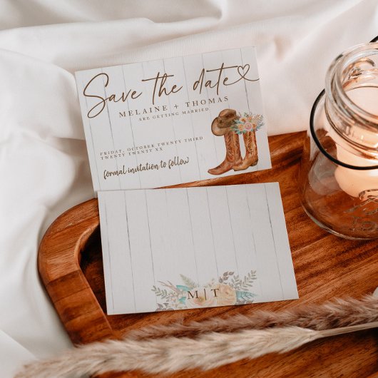 ポストカード - カントリーブーツとハットに花を添えて