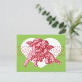 ポストカード.キューピッド・バレンタイン、ピンク&グリーン。 シーズンポストカード (スタンド正面)