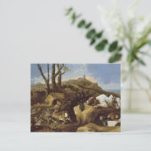 ポストカード：スパニエル犬が砂丘でウサギをスターキング ポストカード (スタンド正面)