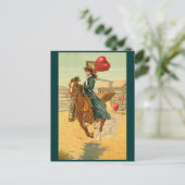 ポストカード – バレンタイン女性のカーボーイ馬なげなわハート (スタンド正面)