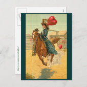 ポストカード – バレンタイン女性のカーボーイ馬なげなわハート (正面/裏面)