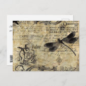 ポストカード – フランスのヴィンテージCherub Dragonfly (正面/裏面)