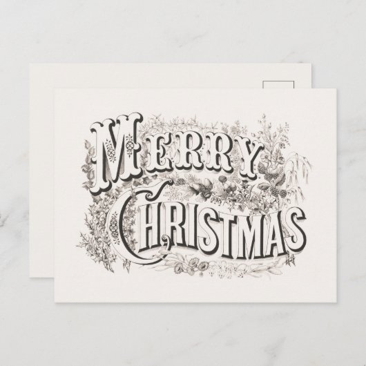 ポストカード：ヴィンテージメリークリスマスイラストレーション ポストカード (正面/裏面)