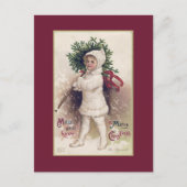 ポストカード:ヴィンテージ:小さな女の子+クリスマスツリー ポストカード (正面)