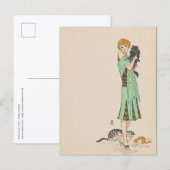 ポストカード - 女性と猫 - フランス人アーティスト (正面/裏面)