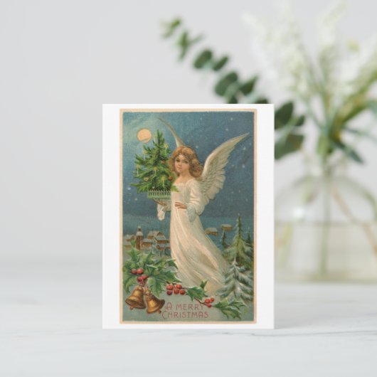 ポストカード:小さな木を持つクリスマスエンジェル ポストカード (スタンド正面)