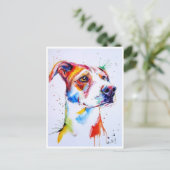 ポストカード - 犬の子犬の水彩画 (スタンド正面)