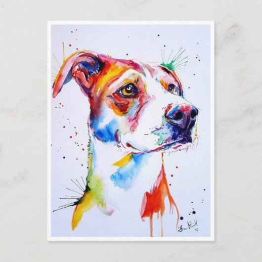 ポストカード - 犬の子犬の水彩画 (正面)