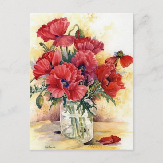 ポストカード - 瓶のケシの花 (正面)