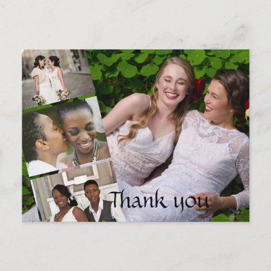 ポストカード - 結婚写真を使ったお礼のメッセージ (正面)